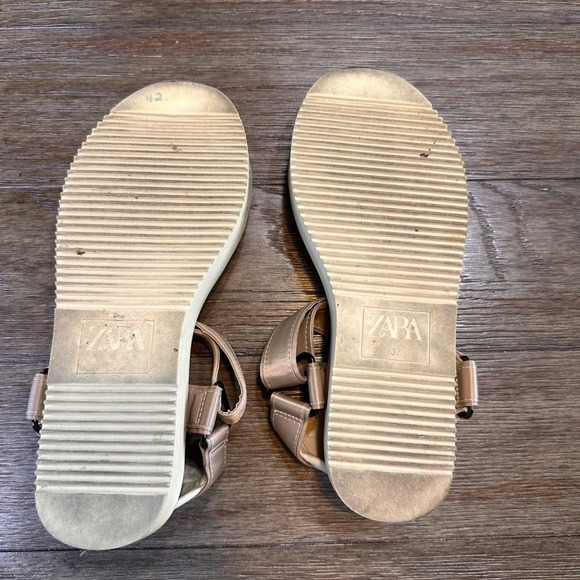 Zara Platform Platform Sandals Strappy Satin Effect Beige Shoes Size EU 37/ US 7 - Picture 13 of 14
